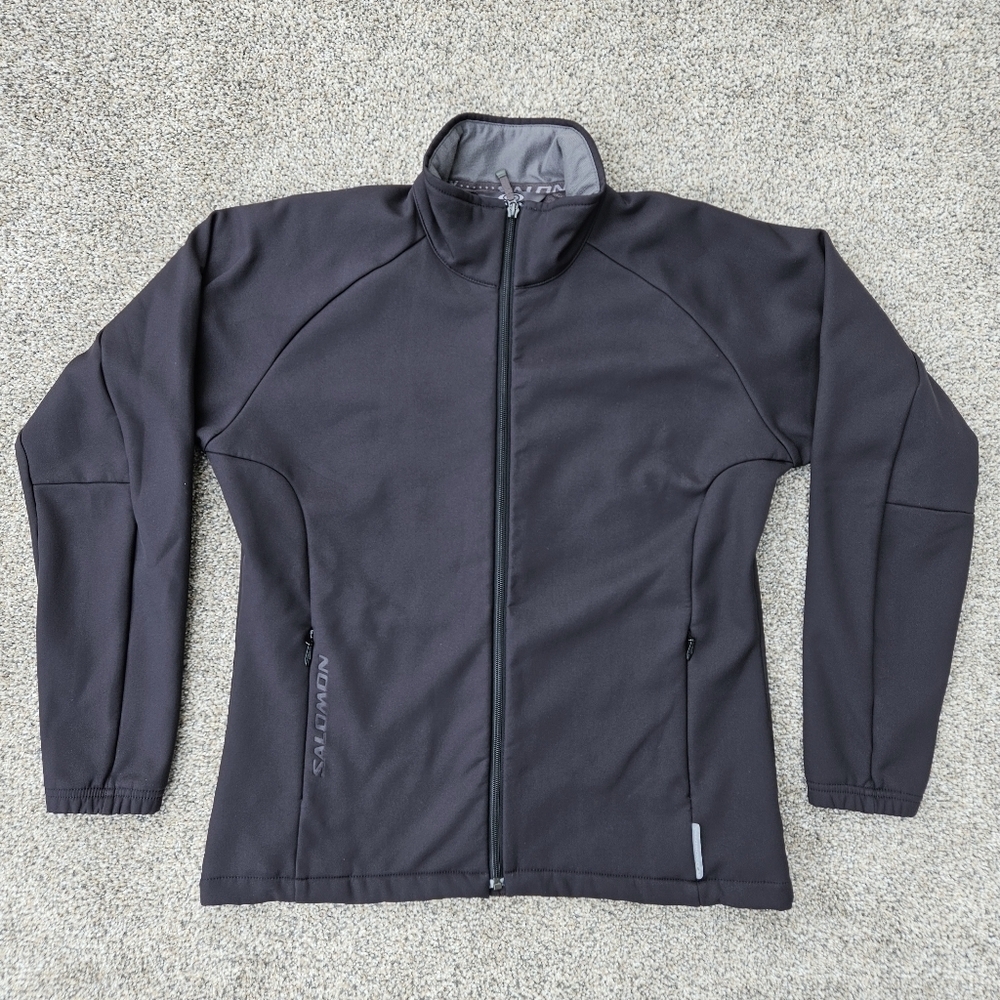 Salomon Softshell Zip Up Athletic Jacket Black & Gray Light Coat Mens Size Med